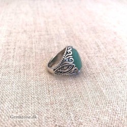Ring Aventurin grøn ædelsten antik sølv fingerring