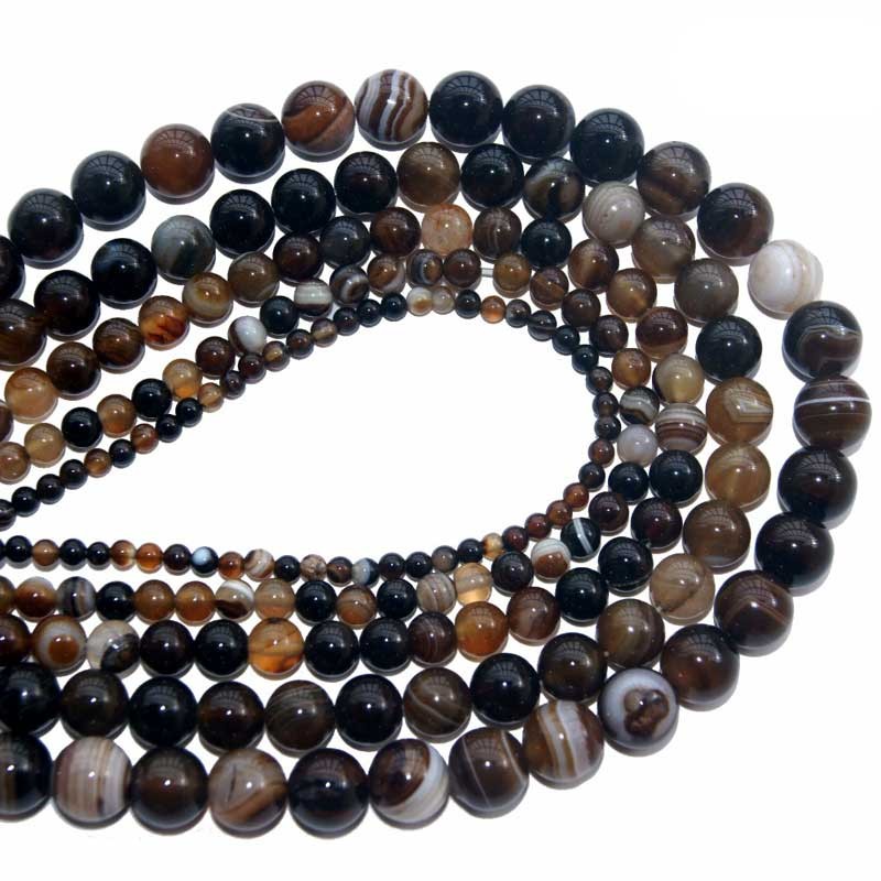 Perler Agate Brown Stripe sten lav selv smykker Natural Agate Gemstone Beads