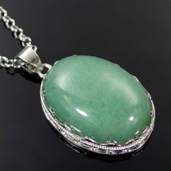 Vedhæng Aventurin grøn krystal sten oval sølv vedhæng