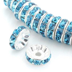 Lyseblå Krystal Rhinsten spacer perler til smykker sølv rondel