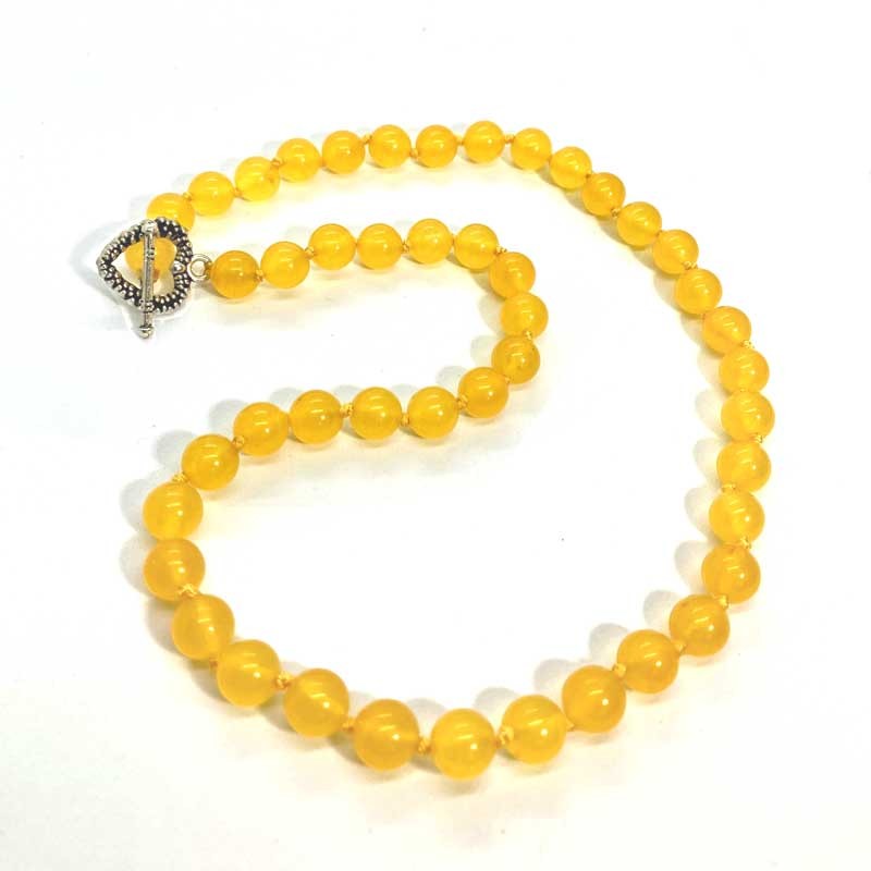 Halskæde Jade Gul Sten Perlekæde Knotted Design Natural Yellow Jade Necklace 8 mm