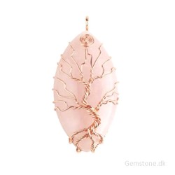 Rosakvarts vedhæng Natural Rose Quartz Tree of Life Wire Wrap Pendant