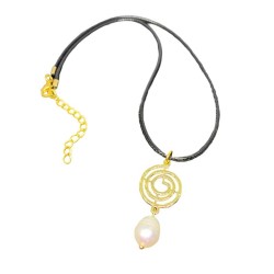 Halssmykke Ferskvandsperle Swirl vedhæng læder halskæde Necklace