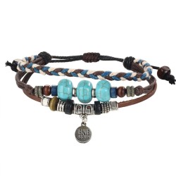 Læderarmbånd Læder-Sten-Metal multi-layer Bracelet