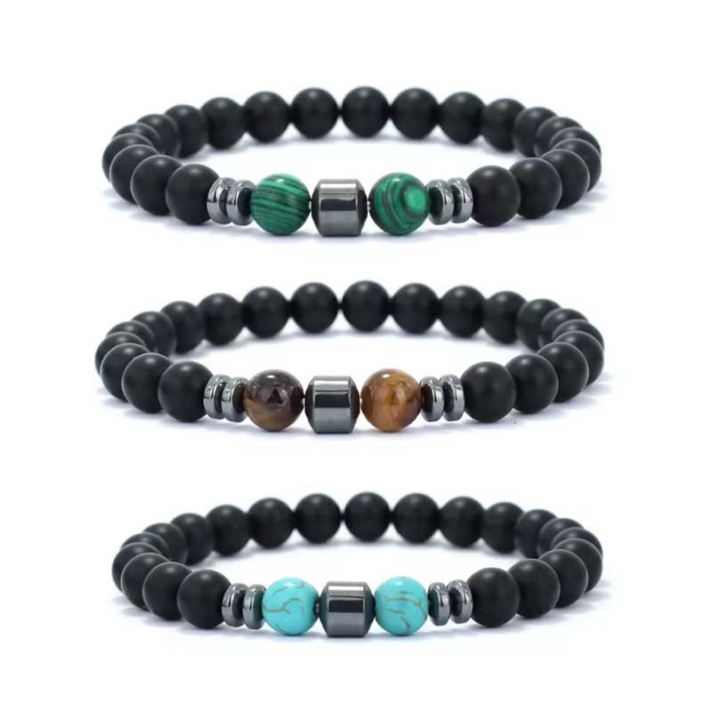 Herrearmbånd sort Onyx Malakit-Tigerøje-Turkis sten armbånd til mænd Herrearmbånd sort Onyx Malakit-Tigerøje-Turkis sten armbånd til mænd