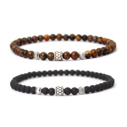 Herrearmbånd ægte sten og sølv perler 6mm elastisk armbånd til mænd