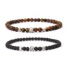 Herrearmbånd ægte sten og sølv perler 6mm elastisk armbånd til mænd
