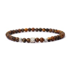 Herrearmbånd ægte Tigerøje sten og sølv perler 6mm elastisk armbånd til mænd