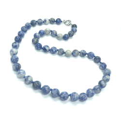 Blå halskæde Sodalit sten perlekæde med knuder Natural Blue Sodalite Necklace