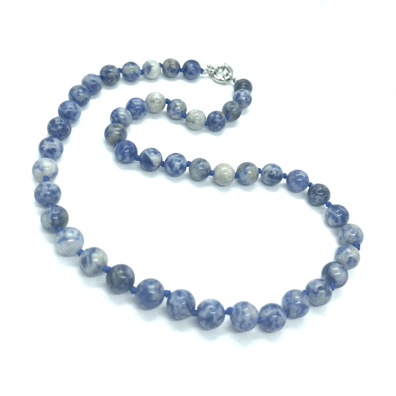 Blå halskæde Sodalit sten perlekæde med knuder Natural Blue Sodalite Necklace Blå halskæde Sodalit sten perlekæde med knuder Natural Blue Sodalite Necklace