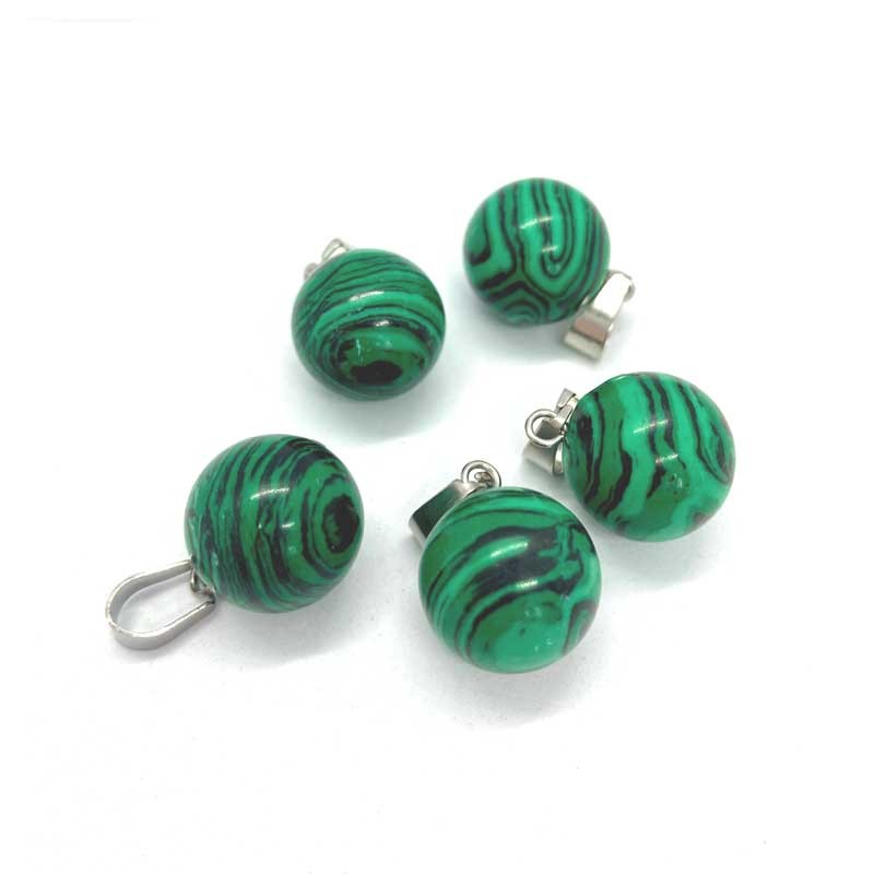 Halskæde Vedhæng Malakit Ædelsten Kugle Natural Malachite Gemstone Ball