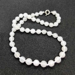 Halskæde hvid Jade krystalsten facetperler Knotted Design Natural White Jade Necklace