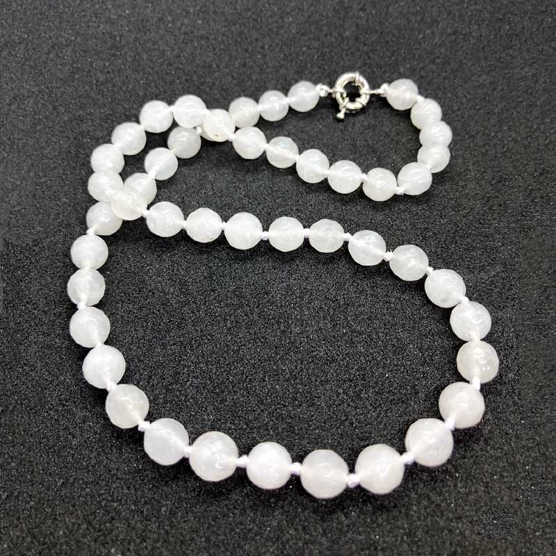 Halskæde hvid Jade krystalsten facetperler Knotted Design Natural White Jade Necklace