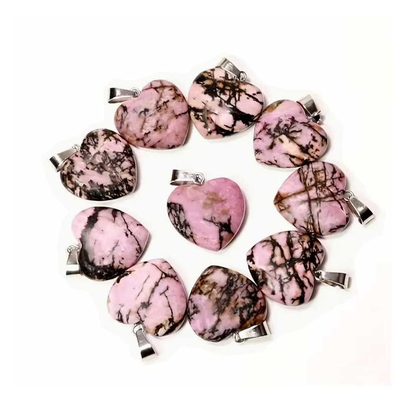 Rhodonit Hjerte vedhæng til halskæde Natural Rhodonite Gemstone Heart Rhodonit Hjerte vedhæng til halskæde Natural Rhodonite Gemstone Heart