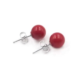 Koral ørestikker 8mm Kugler øreringe Natural Red Coral Silver Stud Earrings