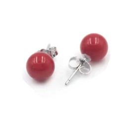 Koral ørestikker 8mm Kugler øreringe Natural Red Coral Silver Stud Earrings