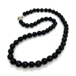 Halskæde sort Agat sten facetperler Knotted Design Natural Black Agate Necklace