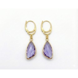 Forgyldte øreringe med Lilla aflang facetslebet krystal vedhæng