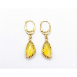 Forgyldte øreringe med Gul aflang facetslebet krystal vedhæng