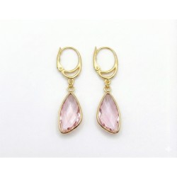 Forgyldte øreringe med Lyserød aflang facetslebet krystal vedhæng