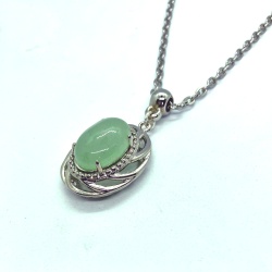 Halskæde med Aventurin Grøn ædelsten oval Vedhæng Rustfrit Stål Kæde