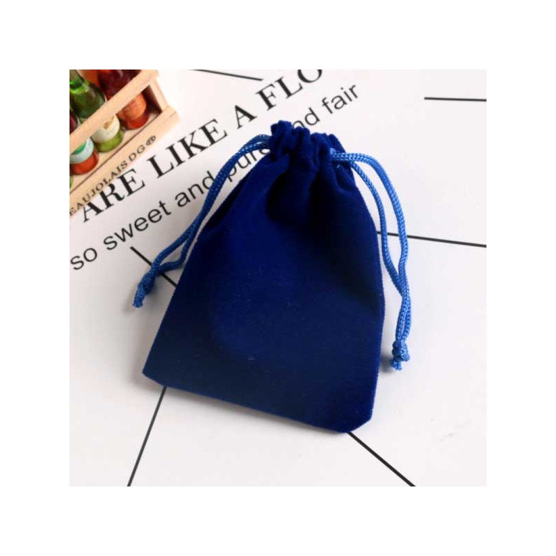 Gavepose blå smykkepose fløjl 9x12cm snørepose med snørelukning