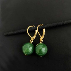 Jade øreringe Natural Dark Green Jade 12mm sten Earrings