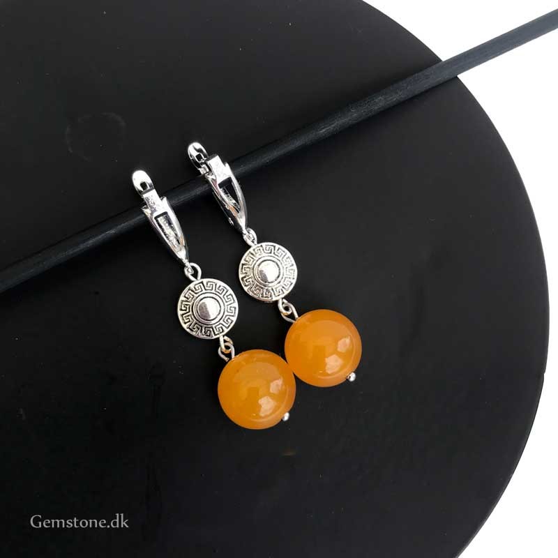Øreringe Jade Orange ædelsten / Sølv Natural Jade Orange Gemstone Earrings