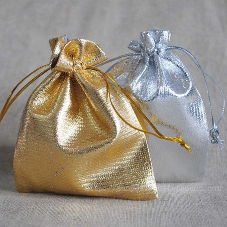 Smykkepose guld / sølv gavepose stofpose med snørelukning