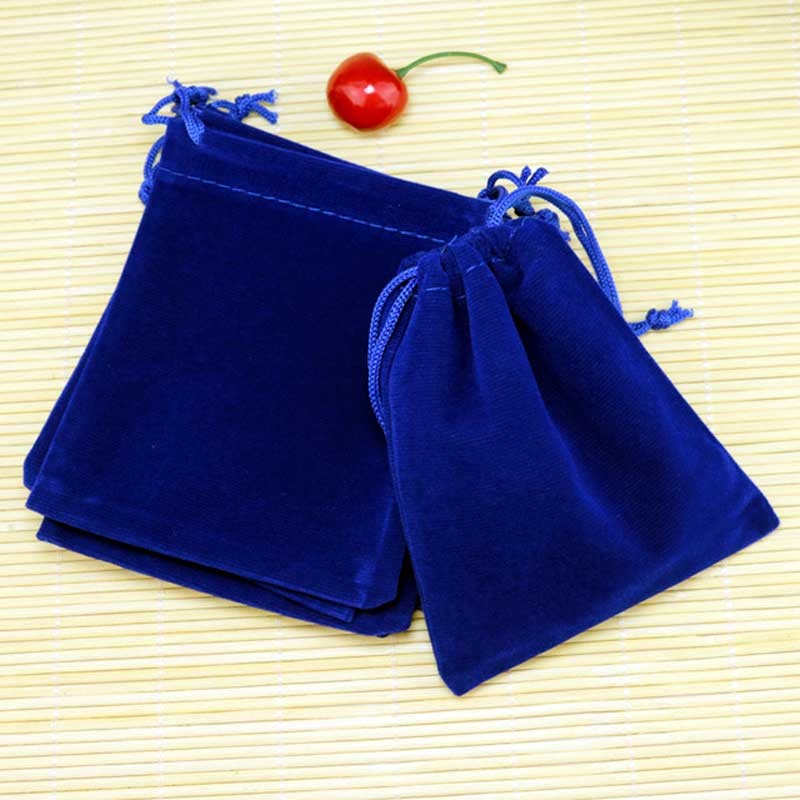 Smykkepose gavepose mini blå fløjl pose med snørelukning