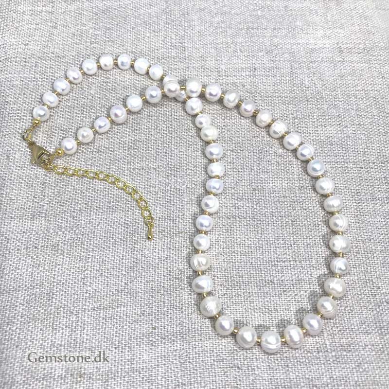 Perlekæde hvid ægte Ferskvandsperler 7-8mm Natural White Freshwater Pearl Necklace