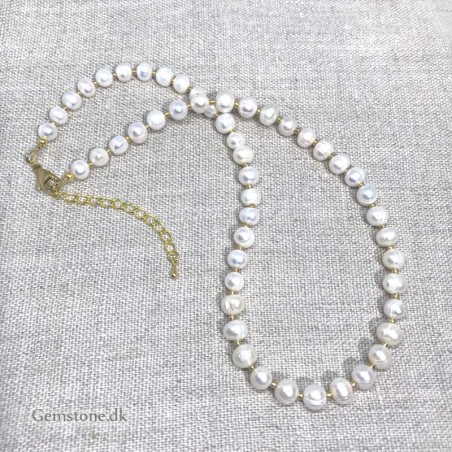 Perlekæde hvid ægte Ferskvandsperler 7-8mm Natural White Freshwater Pearl Necklace