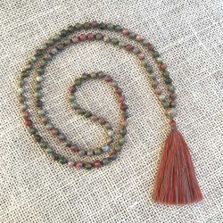 Mala kæde 108 perler Unakit sten bedekæde Natural Unakite Gemstone Mala Beads