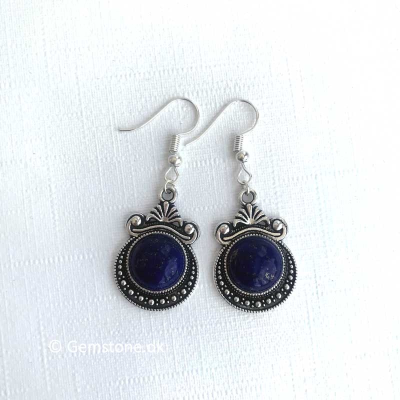 Øreringe blå Lapis Lazuli ædelsten Tibetansk Sølv