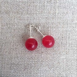 Jade Rød ørestikker sølv Natural Red Jade Gemstone Earrings
